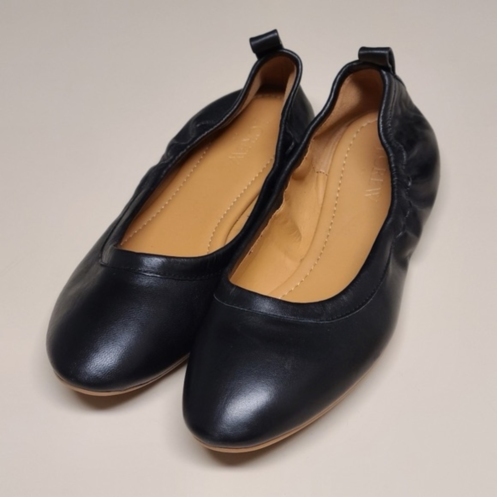 J. Crew Lizzie Leather Ballet Flats Black Women’s Size 8.5 - Picture 1 of 10